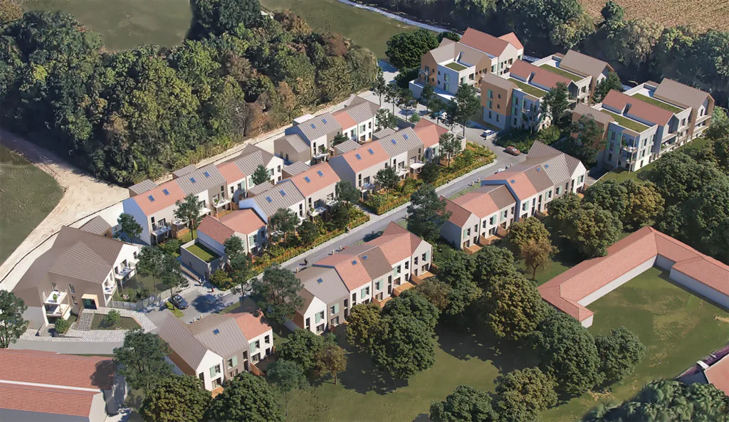 Vue aérienne d'un programme immobilier à Coupvray